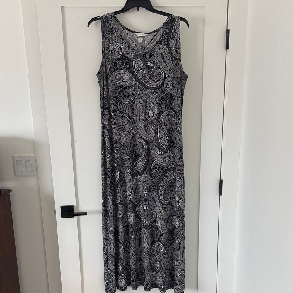Christopher & Banks Black and Gray Paisley Maxi Dress